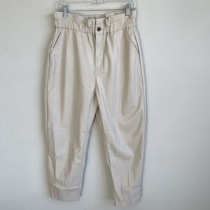 Zara Cream Balloon Leg Baggy Faux Leather Pants 8 Paperbag Waist Preppy Party